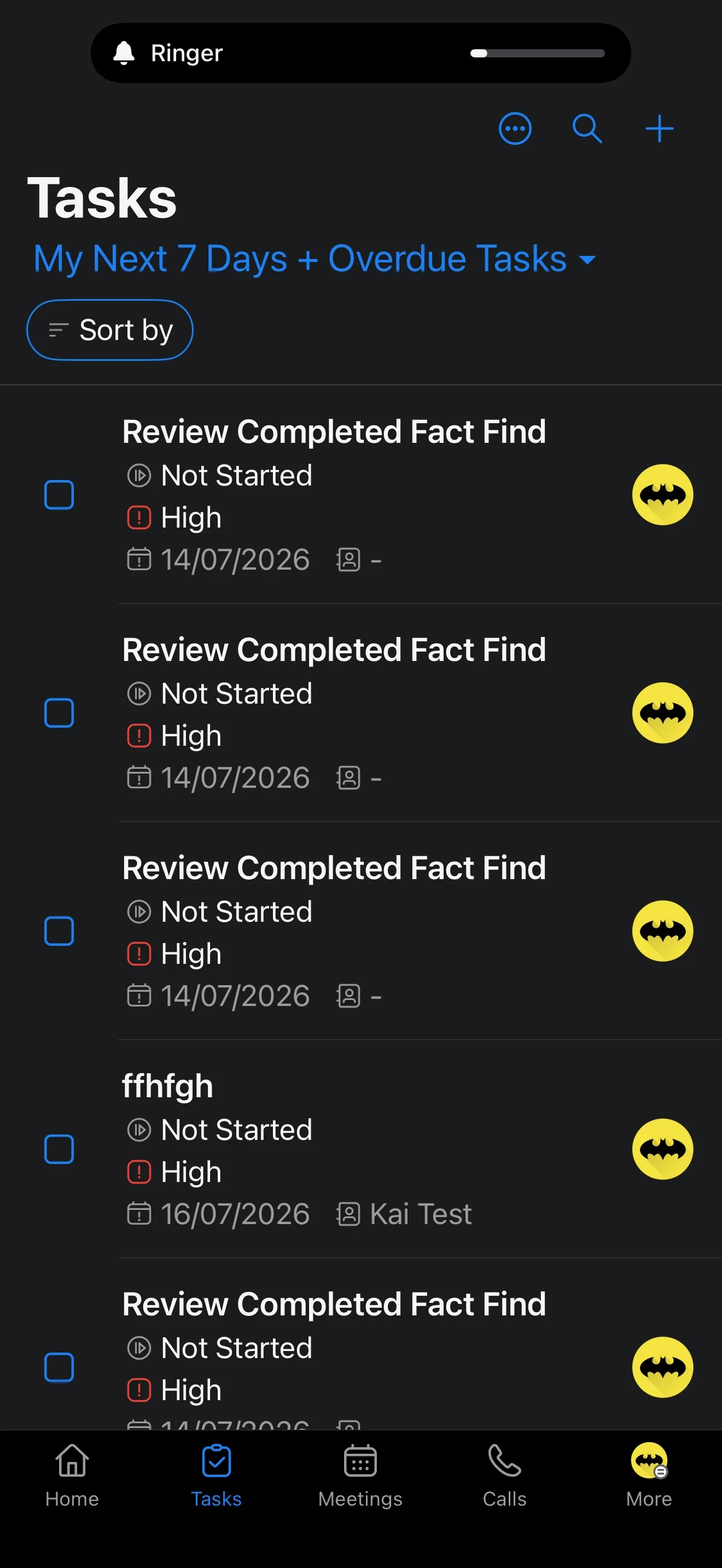 Adviser CRM mobile tasks screen