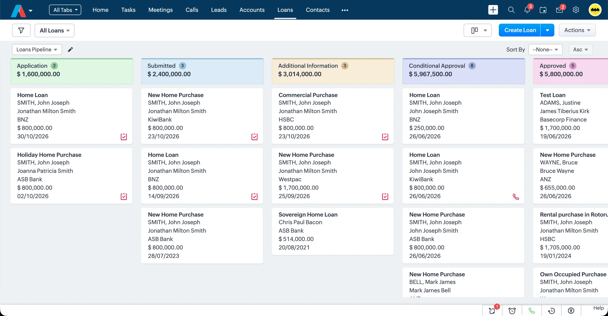 Loans pipeline in Adviser CRM